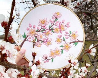 Cherry Blossom Hand Embroidery Pattern | Digital Download PDF + Tutorials for Beginners | Blooming Sakura Spring Bloomers Floral Needlepoint