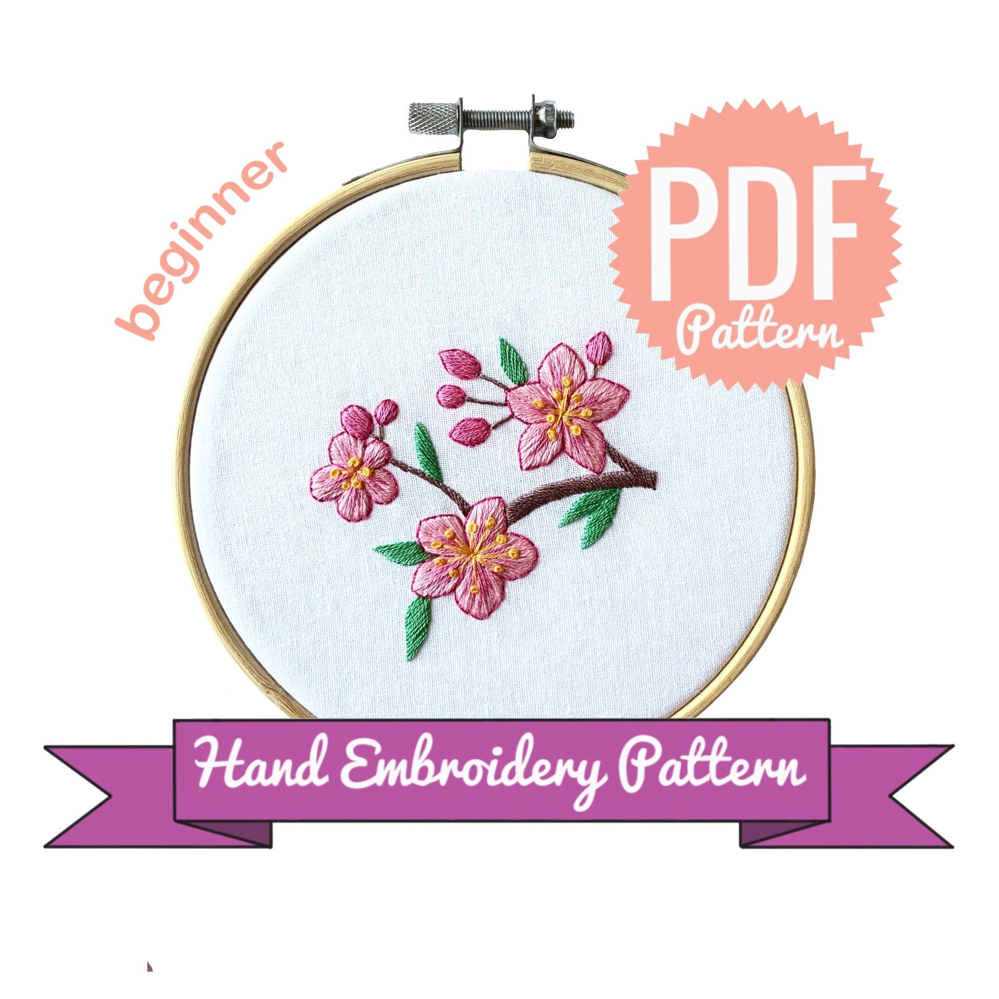 Cherry Blossom Small Version Hand Embroidery Pattern | Digital Download ...