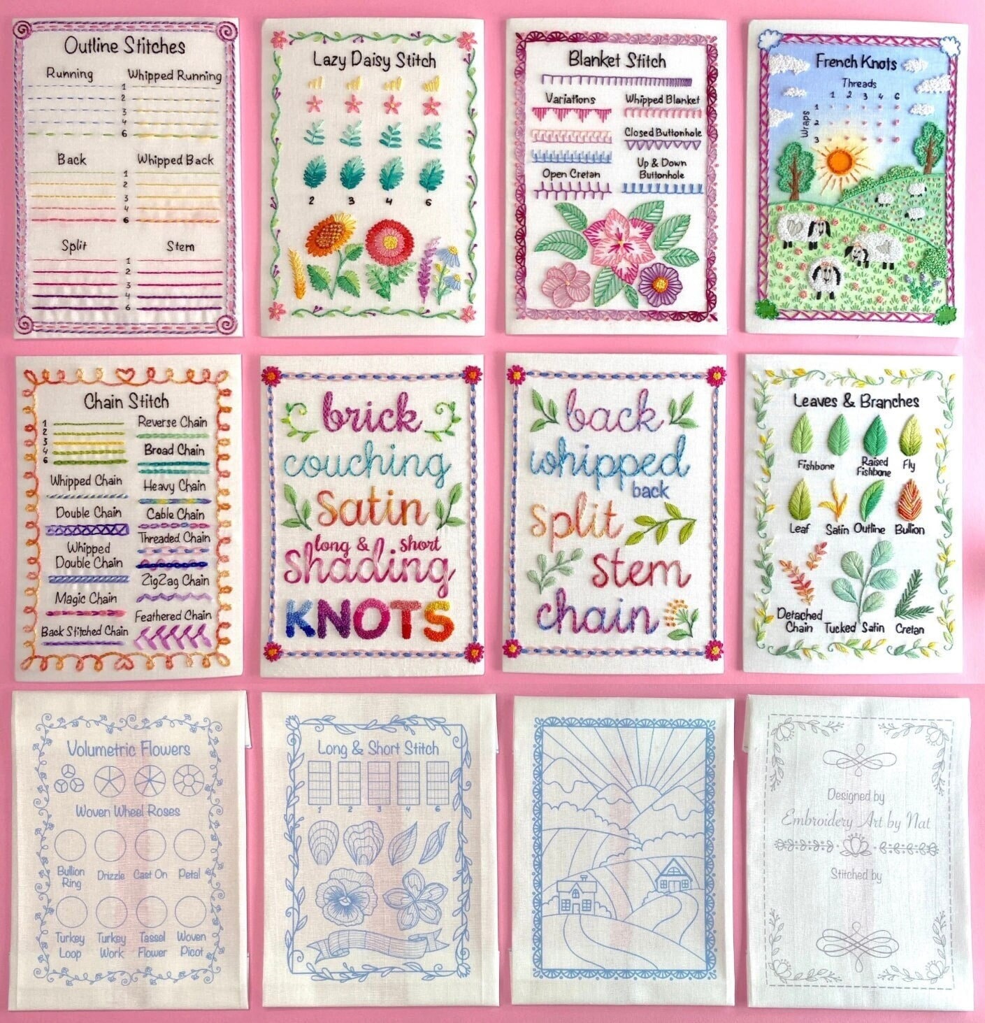 All 12 PDF Patterns for Hand Embroidery Samplers Guide Book + Complete Video Course for Beginner and Intermediate Stitchers Digital Download