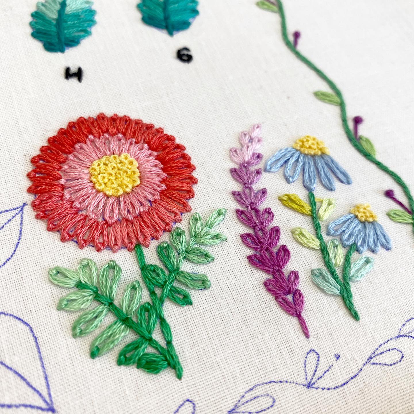 Lazy Daisy Stitch Sampler Page for Beginners, Hand Embroidery PDF