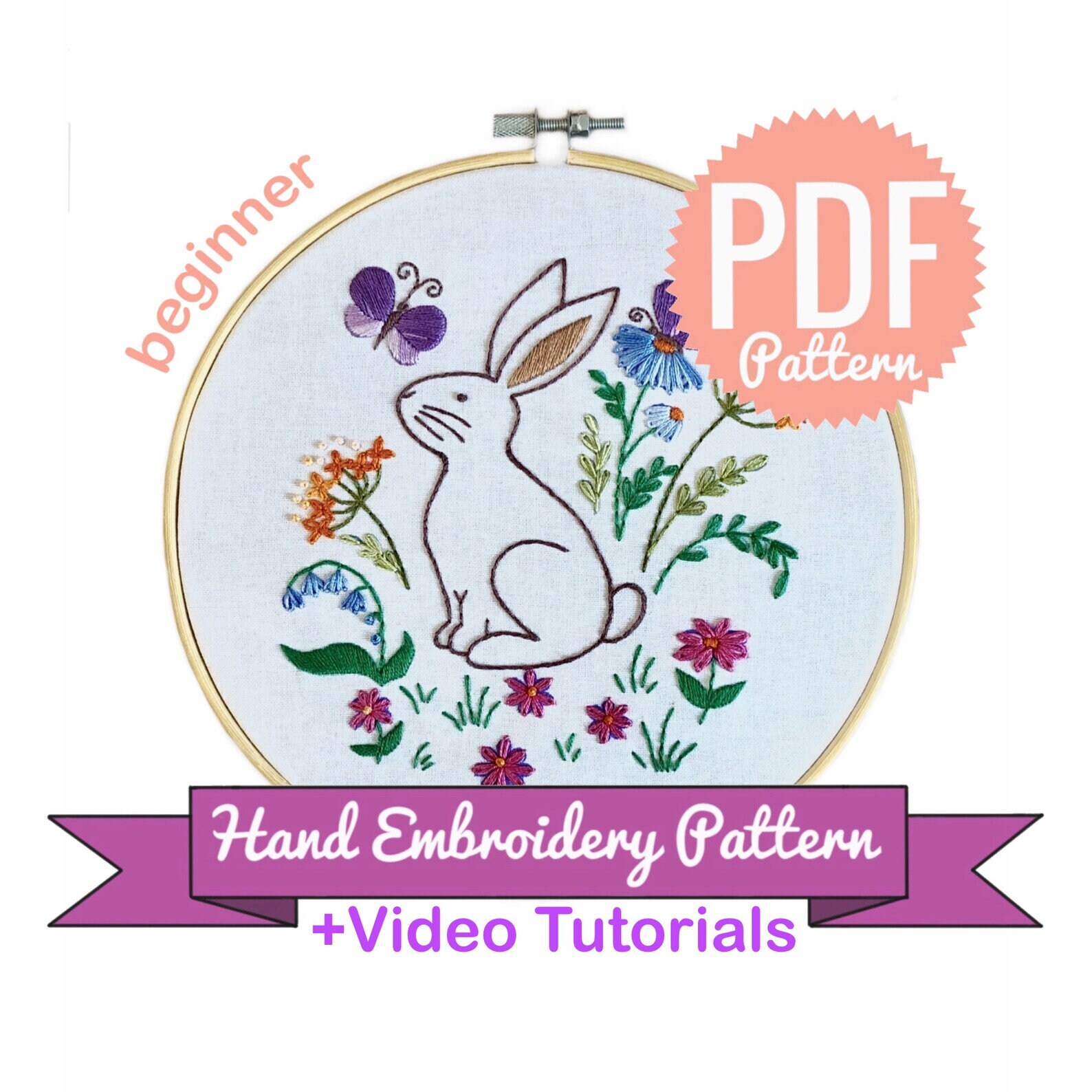 Easter Bunny Hand Embroidery Pattern for Beginners | Digital Download ...