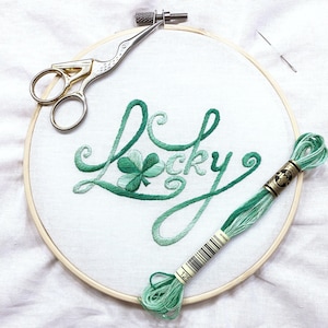 Lucky Clover Leaf Hand Embroidery Pattern | Digital Download PDF + Tutorials for Beginners | Simple Stitching Sampler Saint Patrick&#39;s Day