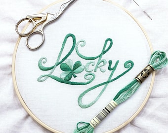 Lucky Clover Leaf Hand Embroidery Pattern | Digital Download PDF + Tutorials for Beginners | Simple Stitching Sampler Saint Patrick's Day
