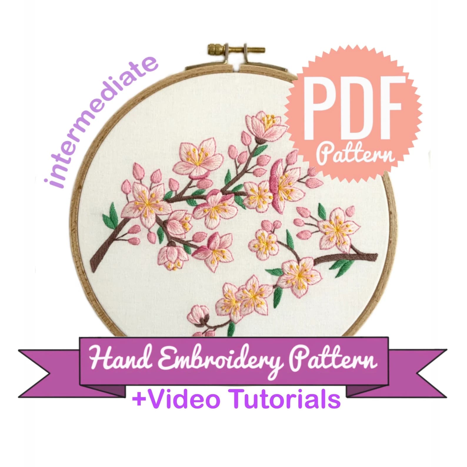 Cherry Blossom Hand Embroidery Pattern | Digital Download PDF ...