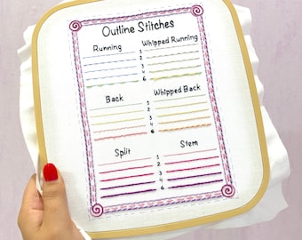 Stitch Sampler for Beginners, Hand Embroidery PDF Pattern + Video Tutorials | Embroidery Samplers Guide Book - Outline Stitches Page