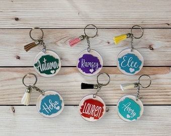 Personalized Acrylic Keychain, Round Keychain Custom Name Keychain with Tassel, Backpack Tag, Teacher Gift, Friend gift