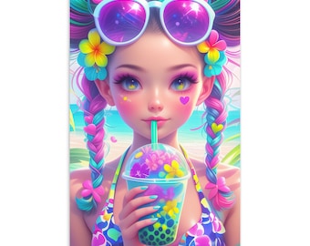 Tropical Breeze Boba Postcard | Boba Girl Postcard | Kawaii Postcard | Anime Postcard