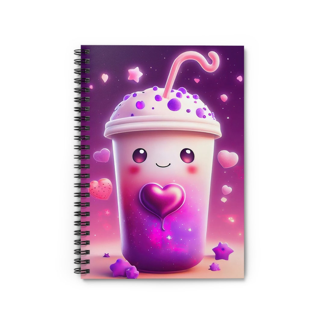 Kawaii Purple Heart Boba Tea Notebook Kawaii Artwork Etsy