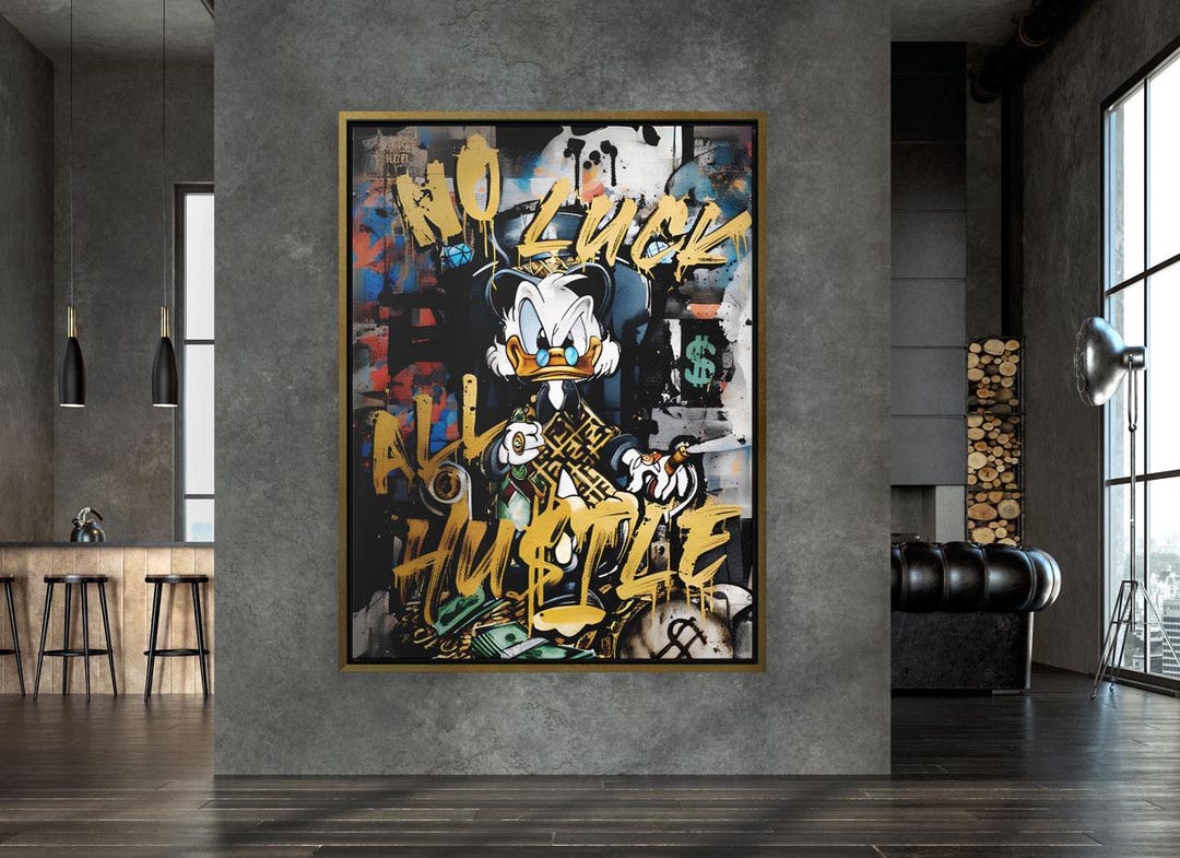 Scrooge Mcduck Canvas Print No Luck All Hustle Rich Gang Duck Poster Comic Cartton Pop Art Print