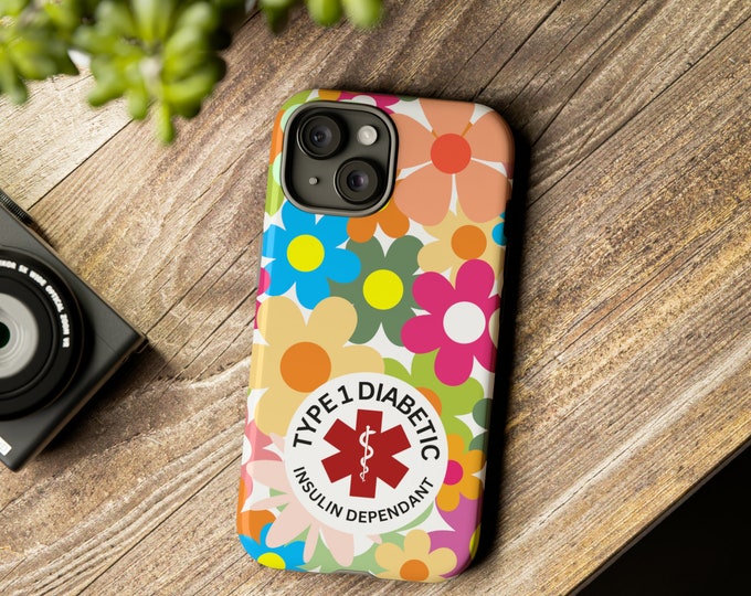 Type 1 diabetic medical alert phone case Tough Cases retro flowers