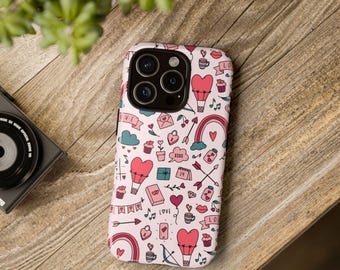 Phone Case, Valentines Pattern Tough Case for iPhone, Samsung, Google - Unique Gift, Protective Cover, Heart Design, Love Theme, Holiday
