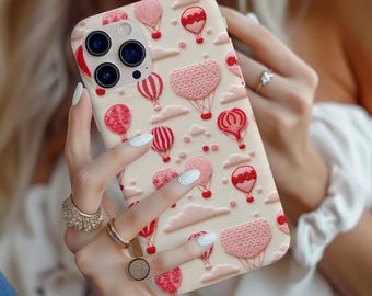 Hot air balloon/Valentines day phone case/Tough phone Cases/Embroidered look/iphone 16/Samsung Galaxy S24/Google pixel 9