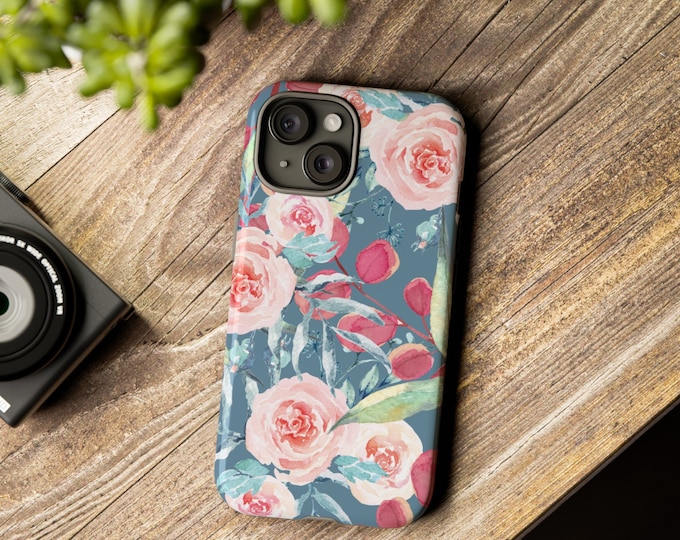 Blue Floral Tough Phone Case: iPhone, Samsung, Pixel