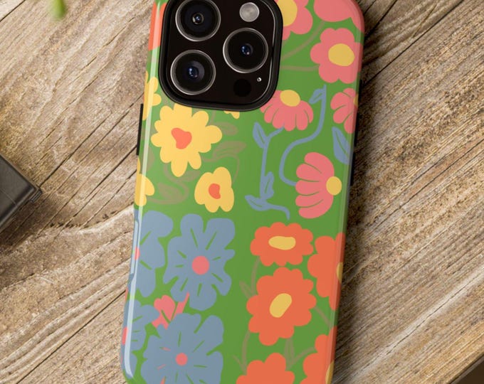 Floral Tough Phone Case: Colorful Spring Design, Wireless Charging
