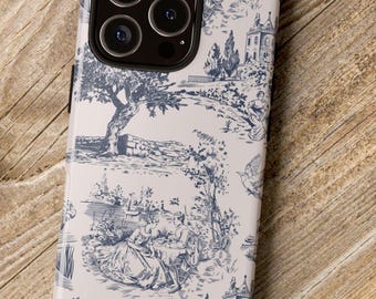 Toile Phone case/Tough Phone Cases/iphone 16/iphone15/iphone14/iphone13/Google pixel 9/Google pixel 8/Samsung Galaxy S24/Blue Toile