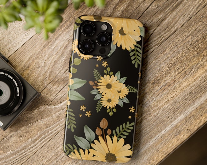 Floral iPhone Case: Yellow Sunflower Design, Impact Resistant