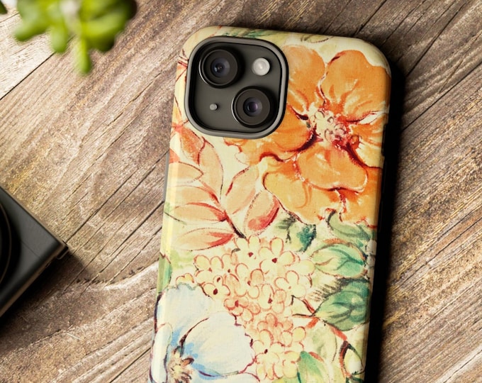 Vintage Floral Tough Phone Case: Dual Layer Protective Case