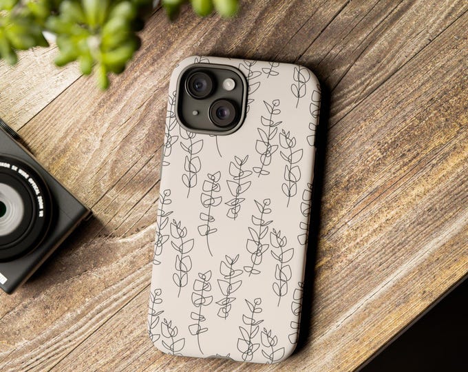 Floral Line Art Phone Case: Dual Layer Protective Cover