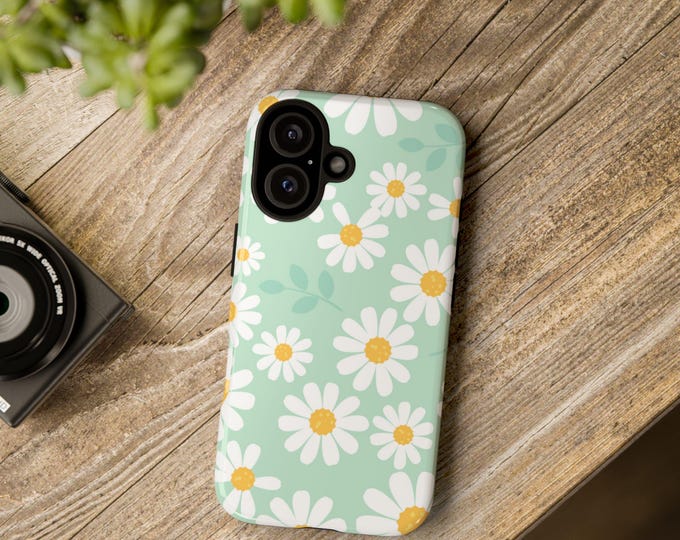 Mint Green Floral Phone Case: Impact Resistant, Wireless Charging
