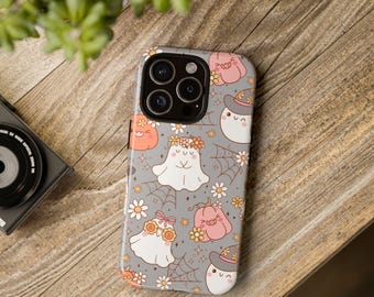 Cute Ghost Phone Case,Halloween Gift, Spooky Decor, Floral Ghosts,Samsung galaxy S24, Iphone 16,15,14,13,Google pixel 9,8,