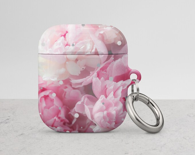 Pink Roses AirPods Case: Floral Protective Cover with Carabiner
