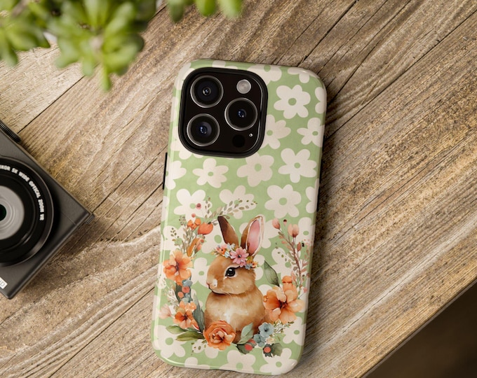 Phone Case, Floral Bunny Tough Phone Case, Easter Gift, Bunny Lover Phone Cover, Floral Phone Protector, Tough Phone Shell