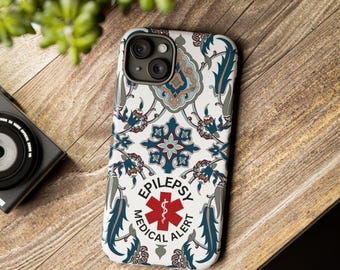 A Epilepsy Medical Alert Phone Case/Tough Phone Cases/Boho Design/iphone 16/iphone15/iphone14
