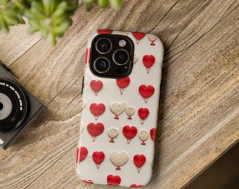 Dual Layer Protective Phone Case: Heart Balloons, Matte or Glossy