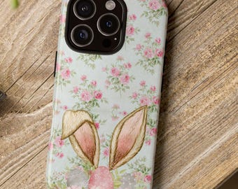Easter Bunny Floral Phone Case, Easter Gift, iPhone 16 Pro Max/iPhone 15 14 13 12 11/Google pixel 9 8/Samsung S25 S24