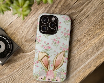 Easter Bunny Floral Phone Case, Easter Gift, iPhone 16 Pro Max/iPhone 15 14 13 12 11/Google pixel 9 8/Samsung S25 S24