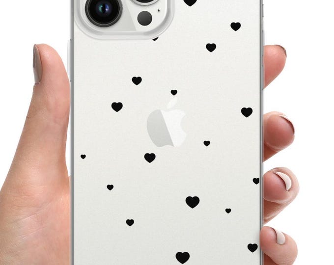 Clear Case for iPhone/black heart phone case iphone 15/iphone 14/iphone 13