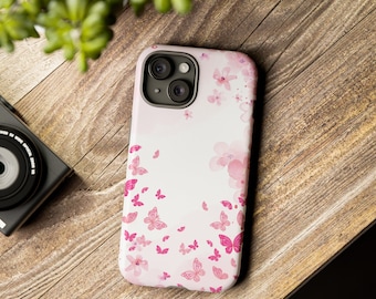 Phone case butterflies and flowers Pink phone case,Tough Phone Cases