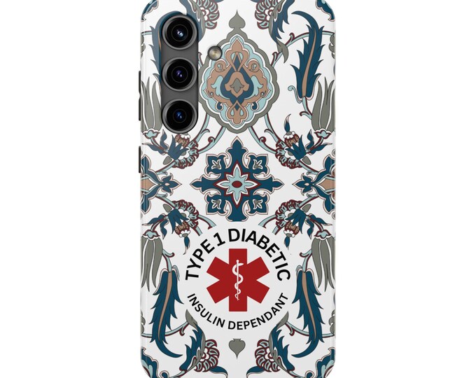 Type 1 Diabetic Medical Alert Phone Case | Tough Phone Case iPhone 17 16 15 14 13 12 11 Pro Max Plus Mini, Galaxy S25 S24 S23 S22 S21