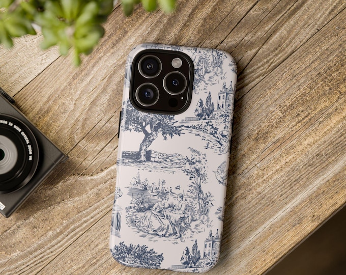 Blue damask tough phone case iphone 17, Samsung Galaxy S25, Google pixel 9