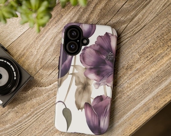 A Purple floral phone case/iphone16/iphone15/iphone14/Samsung Galaxy S24/Google pixel/phone case/phone cases/Tough Cases