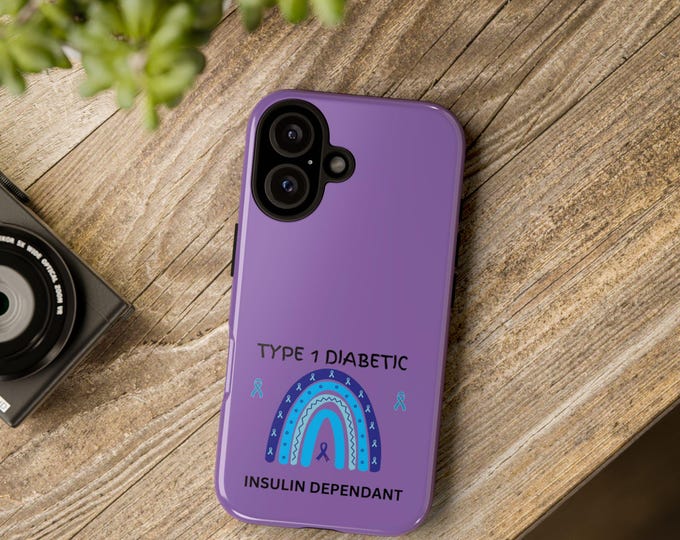 Type 1 Diabetic Tough Phone Case: Purple Rainbow Design