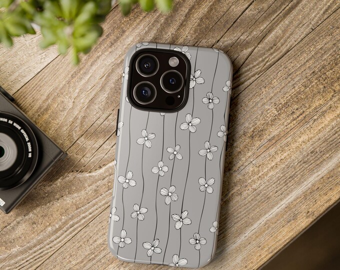 Boho Leaf Tough Cases, Gray Minimalist Phone Cover, Protective Phone Case, Bohemian Accessories, Unique Phone Shell, Stylish Device