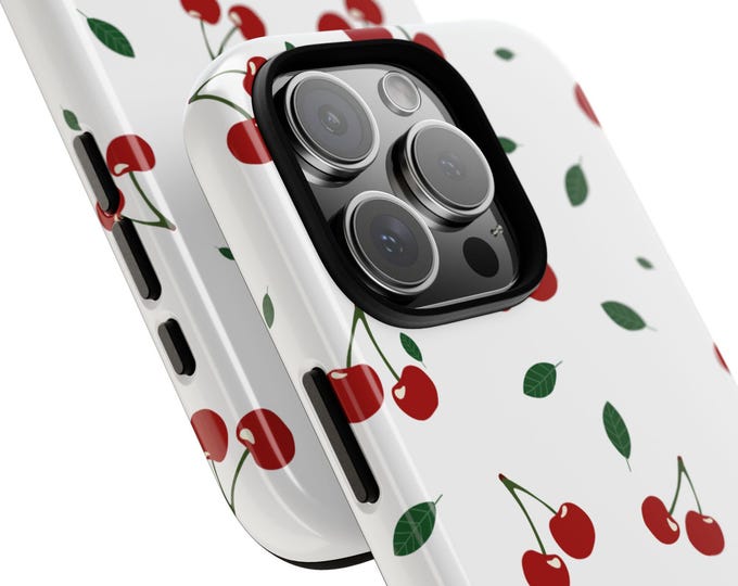 Cherries Tough Case - Durable Protective Case, Hard Shell Phone Case, iphone 17, Samsung Galaxy S25,Google pixel 9 Cherry Pattern,