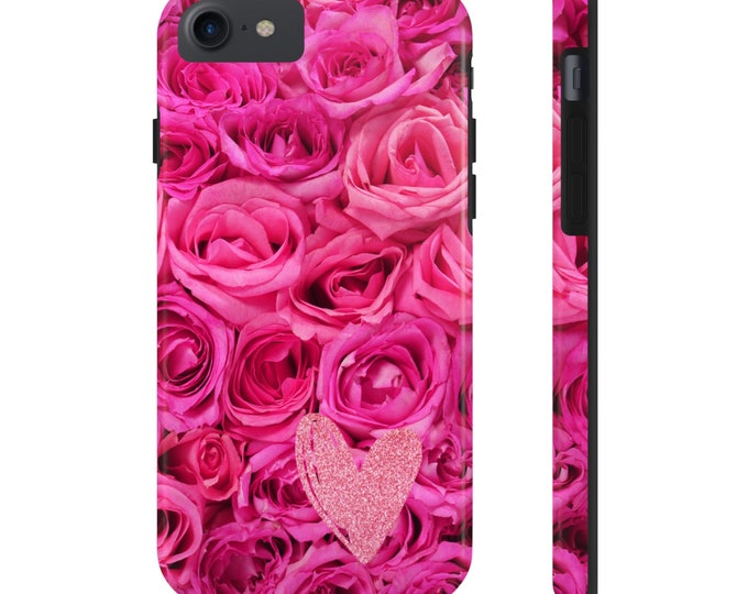 Pink Roses Heart Tough Phone Case: Impact Resistant