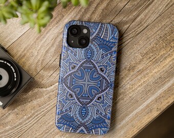 A Blue tapestry Tough Phone Cases available in iphone16/iphone15/iphone14/iphone13/Samsung Galaxy S24/Google pixel