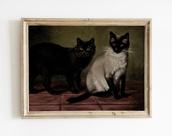 Peinture à l'huile antique de deux chats Printable Wall Art Fichier numérique téléchargeable | DA001