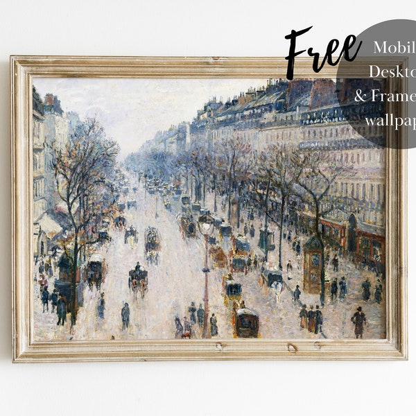 Antique French City Boulevard Oil Painting File |  Printable Vintage Oil Painting | SC003