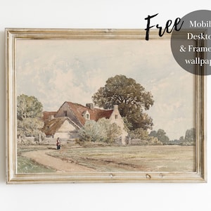 Country House Landscape Vintage Painting Scan | Digital File | Printable Wall Art | SC023