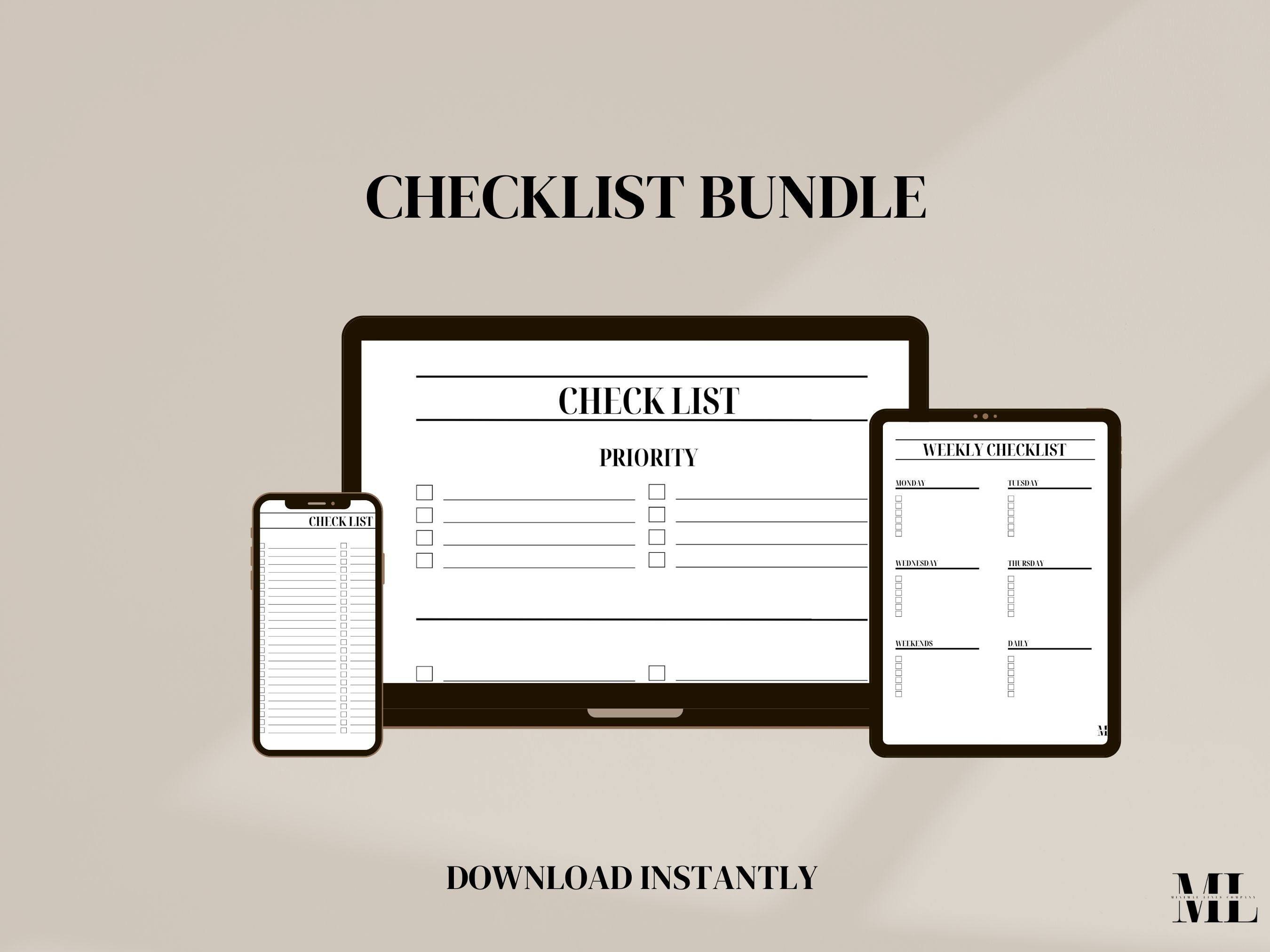 Minimalist Checklist Printable, Categorized Checklists, Digital and Printable - Etsy