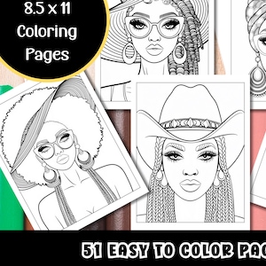 51 Afro Women Hats & Hairstyles / Natural Hair Adult Coloring Book Bundle | Printable Coloring Sheets | Printable | Create KDP Coloring Book