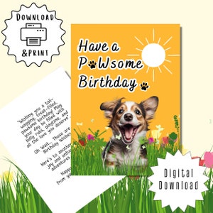 Gelukkige Paw-some-verjaardag | Poot-wat | Hond moederkaarten | Afdrukbaar | Interieur offerte | Wenskaart digitaal zelfprinten / tekst / e-mail delen