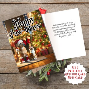 Happy Pawliday's Pup en Kitty Kerstkaart | Afdrukbare wenskaart | Interieurbericht | Afdrukken en knippen of delen Digitale e-kaart via tekst, e-mail delen