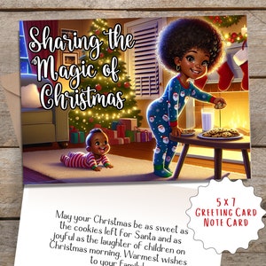 Sharing the Magic of Xmas African American Printable Christmas Greeting Card | Print and Cut or Share Digital E-card via Text, Email Share