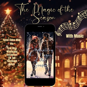 Magia della stagione / Video animato / Biglietto d'auguri di Natale nero / Msg interno / Condividi cartolina elettronica digitale tramite testo, e-mail o stampa e taglia