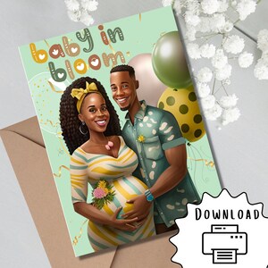 Bambino in fiore / Baby Shower / Celebrazione del bambino nero / Stampabile / Msg interno / Biglietto d'auguri Stampa digitale automatica / Testo / Condivisione e-mail